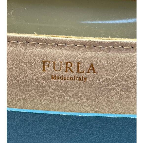 Furla Candy Clear Ivory Blue Large Rubber Satchel Bag Purse 11" X 8.5" - Picture 7 of 8